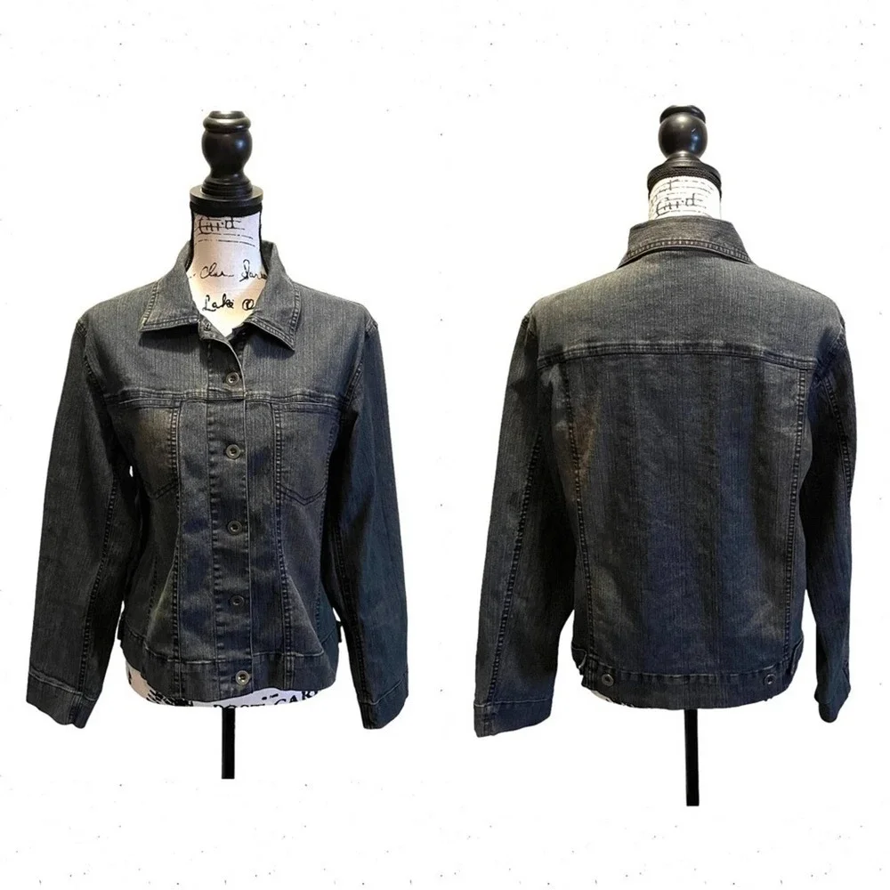 Chico’s Design Denim Jean Jacket Blue Size 1 Medium 8 Stretch Vintage Y2K